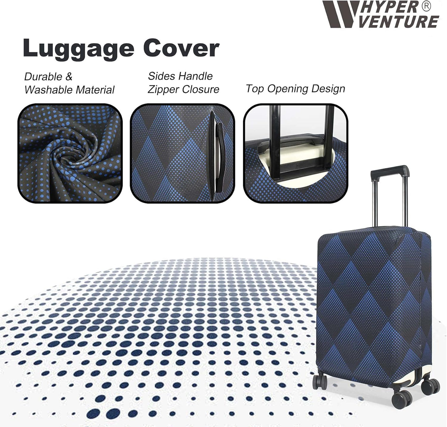 HYPER VENTURE Washable Luggage Cover - Fashion Suitcase Protector Fits 23-26 Inch Luggage (Blue Cube, M)