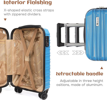 Carry on luggage 20 In suitcase with Spinner Wheels ABS & PC Hardside Luggage（Skyblue）