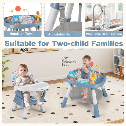 BABY JOY 16 in 1 High Chair, Convertible Baby Highchair for Babies and Toddlers with Activity Center, Booster Seat, Building Block Table, Toddler Chair with Safety Harness, Removable Tray (Blue)