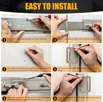 Door Barricade Bar with Door Hook Door Hanger (SUS) Patented Design for Security Reinforcement and Home Protection. Stop House Invasion and Intruder on Front Door, Bathroom and Bedroom. Childproof.