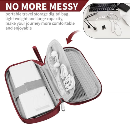 Travel Cable Organizer Bag Pouch Electronic Accessories Carry Case Portable Waterproof All-in-One Storage Bag for Cable,Charger, Phone, Hard Drive，SD Card-Wind Red