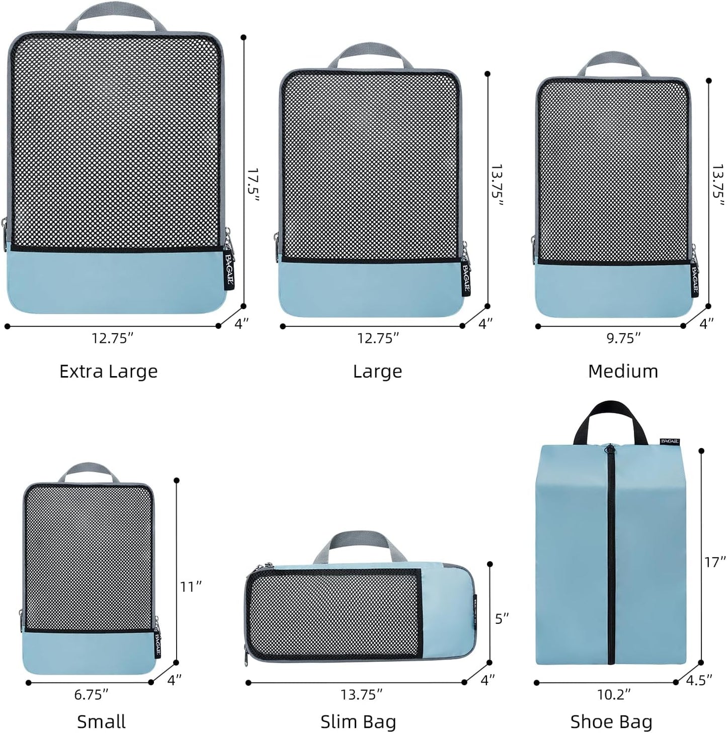 BAGAIL 4 Set/6 Set/8 Set Compression Packing Cubes Travel Accessories Expandable Packing Organizers (Half Mesh, 6-Dusty Blue)