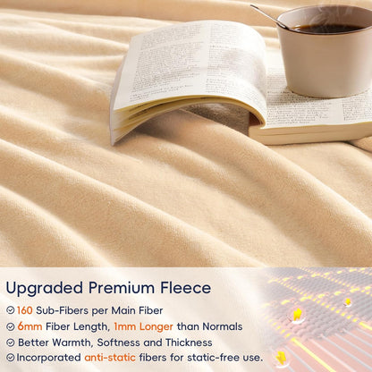 PHF Ultra Soft Fleece Blanket Queen Size, No Shed No Pilling Luxury Plush Cozy 300GSM Lightweight Blanket for Bed, Couch, Chair, Sofa Suitable for All Season, 90" x 90", Beige