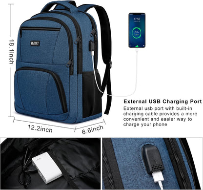School Backpack for Teens & College Students - 15.6 Inch Laptop Backpack with USB Charging Port, Water Resistant Business Bookbag for Men, Boys, School, Blue