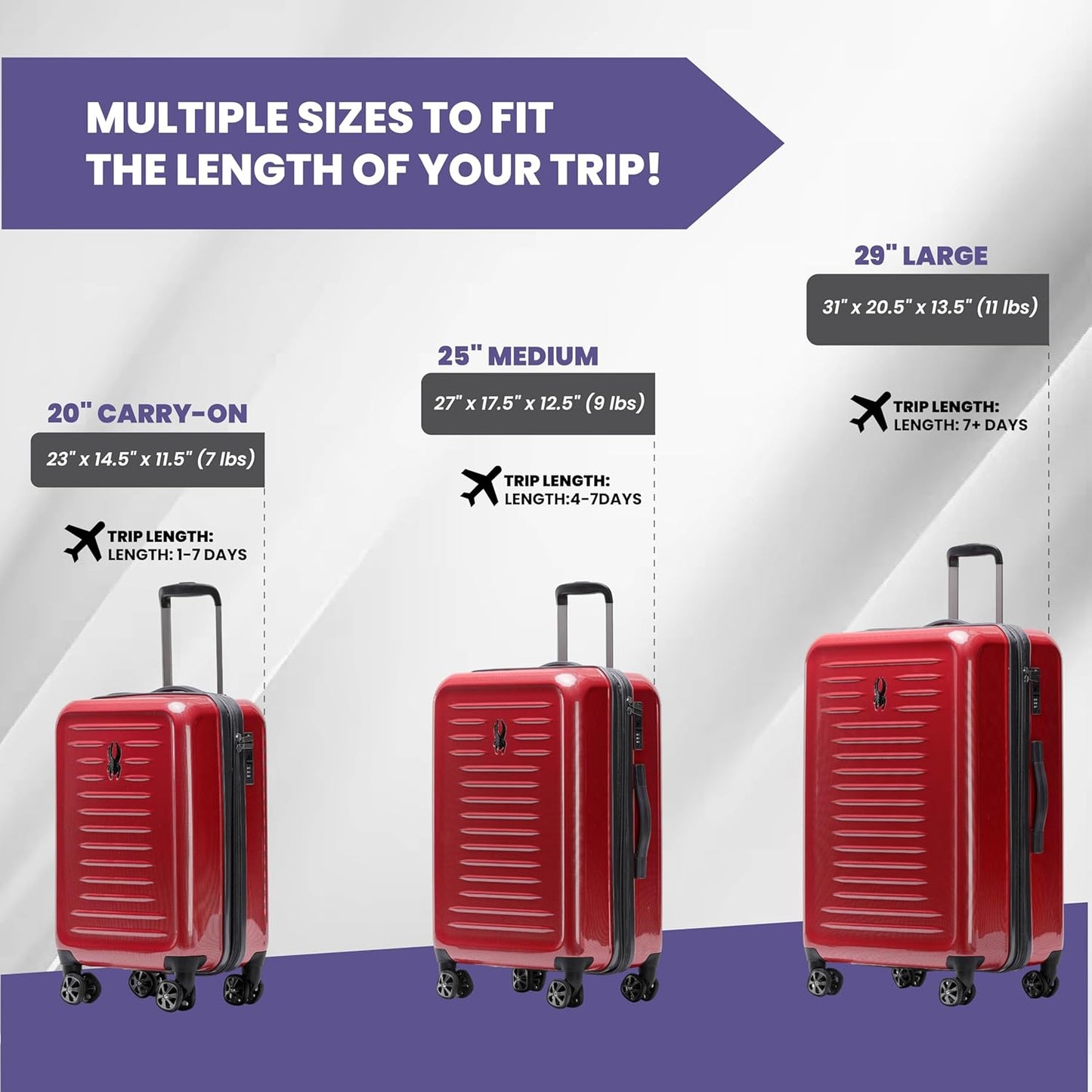 Spyder Rails 20 Inch Expandable Hardside Upright Suitcase with 360° Spinner Wheels, TSA Approved Lock, Red