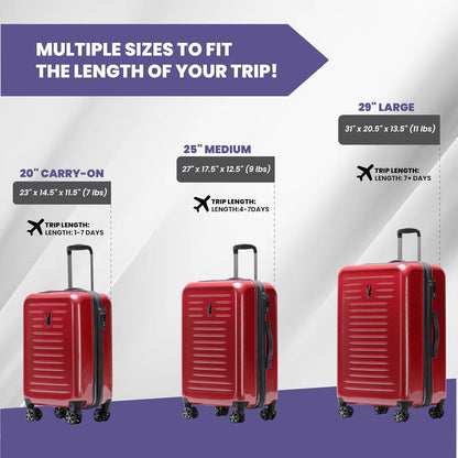 Spyder Rails 20 Inch Expandable Hardside Upright Suitcase with 360° Spinner Wheels, TSA Approved Lock, Red