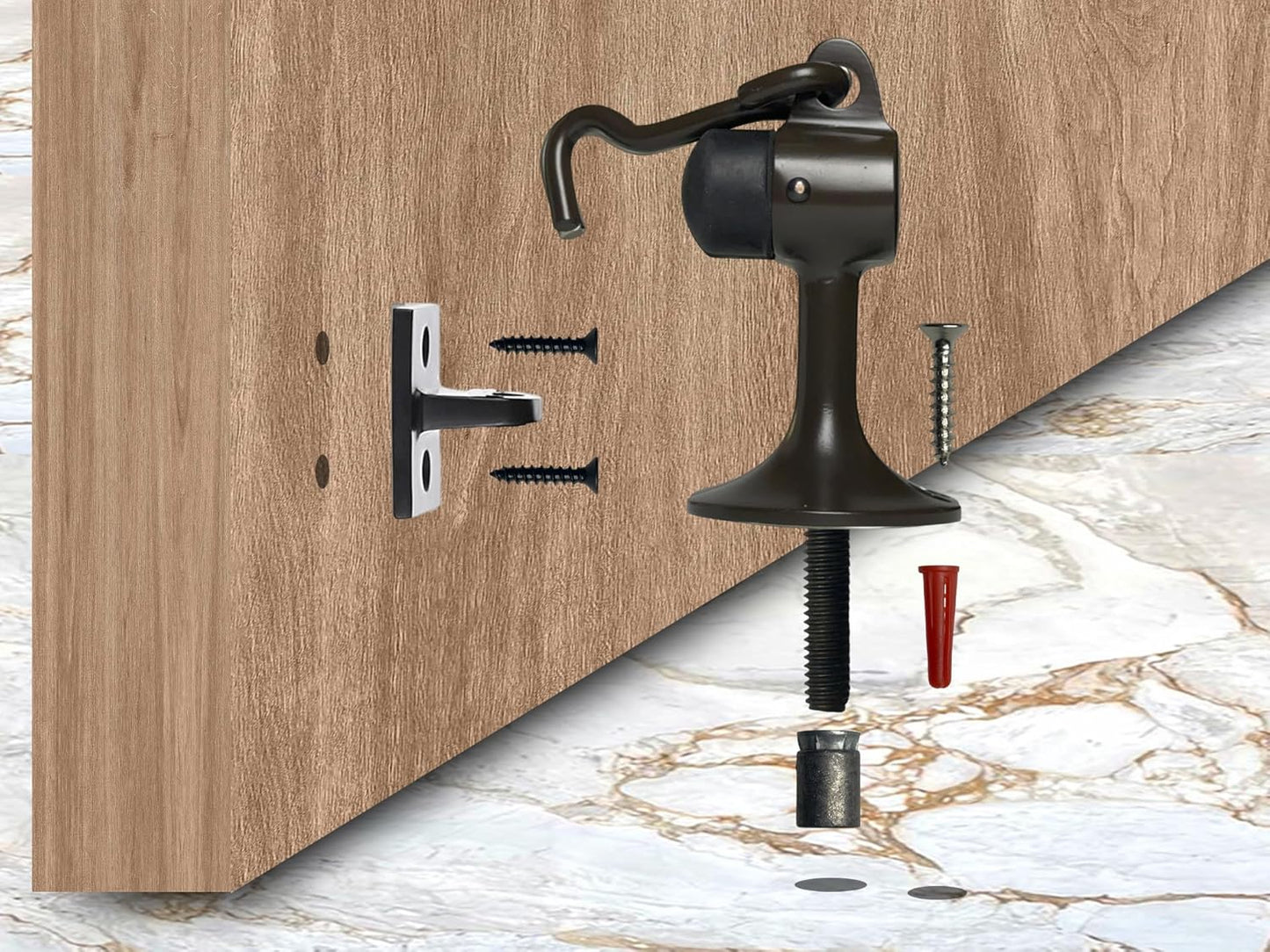 QCAA Solid Brass Door Stop, 3-15/16" Height, US10B ORB(Oil-Rubbed Bronze), Made in Taiwan, 2 Pack