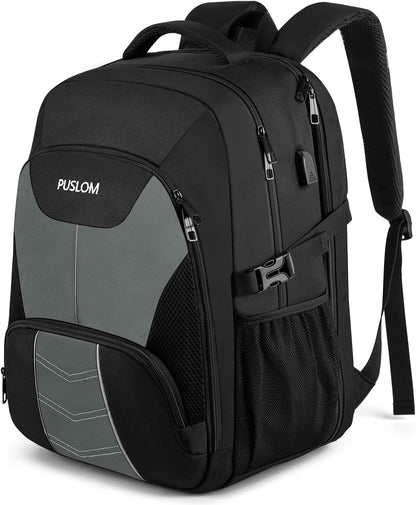 PUSLOM Extra Large Travel Laptop Backpack for Men 55L,Water Resistant 18.4 inch Big Business Laptop bags with USB Charging Port,TSA Friendly Anti Theft Computer Bag for Work College,Grey