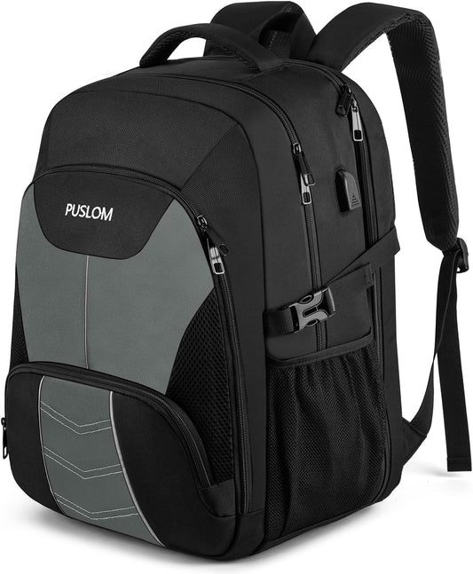 PUSLOM Extra Large Travel Laptop Backpack for Men 55L,Water Resistant 18.4 inch Big Business Laptop bags with USB Charging Port,TSA Friendly Anti Theft Computer Bag for Work College,Grey