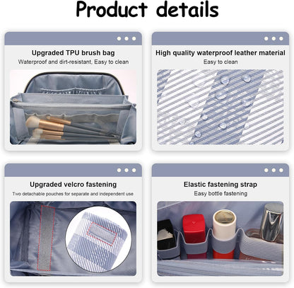 BOYATU Makeup Bag Travel Cosmetic Bag: 3 Pcs Set Portable Make up Bags for Women with Handle - Waterproof Vegan Leather Toiletry Organizer Bags with Comparments (F-05-Blue)