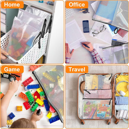 24pcs Mesh Zipper Pouch, Puzzle Storage Bags, A3 17x12 Inches Large Reusable Zipper Pouches for for Classroom Office Supplies Organizing, Extra Large Zipper Bags, Board Game Storage