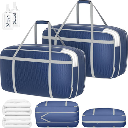 DIMJ Compression Moving Bags - Extra Large Heavy Duty Comforter Storage Bag with Window, Packing Totes with Strong Handles & Zipper, Space Saving Box Containers for Blanket, Clothes, Bedding, 2 Pack