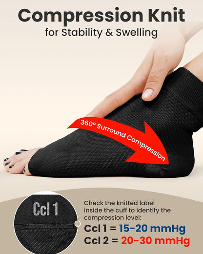 KEMFORD Ankle Compression Sleeve - Plantar Fasciitis Braces - Open Toe Compression Socks for Swelling, Sprain, Neuropathy, Foot Arch Support for Men and Women - 15-20mmhg, M, Black