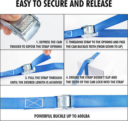 Cartman 1" x 12' Lashing Straps Cargo Tie-Down Strap Up to 600lbs, 6pk in Carry Bag, Blue
