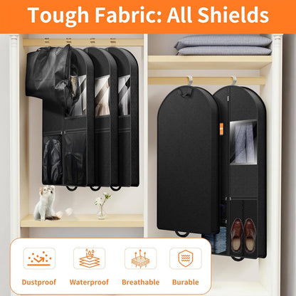 Garment Bag Travel Hanging Clothes: 43 Inch 2 Packs Fabric Breathable Foldable Zippered Pockets - Closet Storage Cover Packable - Men's Suit Shirts Uniform Jacket Jersey Tuxedo