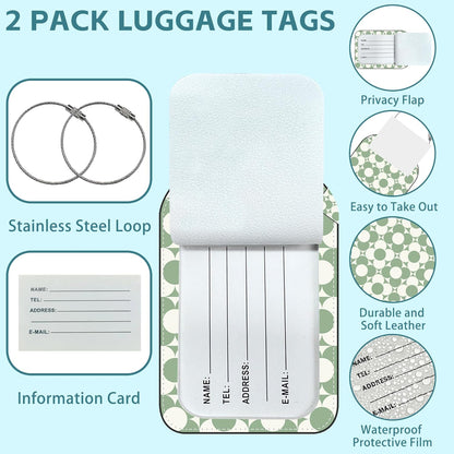 Vintage Flowers Luggage Tag for Suitcase Set of 2 PU Leather Cute Luggage Tags with Stainless Metal Loop ID Label Privacy Flap Suitcase Tags for Women and Men Travel