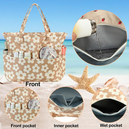 Beach Pool Bags Tote for Women Ladies Large Gym Tote Carry On Bag With Wet Compartment for Weekender Travel Waterproof