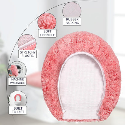 Microfiber Elongated Toilet Seat Cover 19.5"x 15" Machine Washable Solid Toilet Lid Cover Adjustable Rubber Backing Fits Most 18-19.5" L x 14-16" W Elongated Toilet Seat
