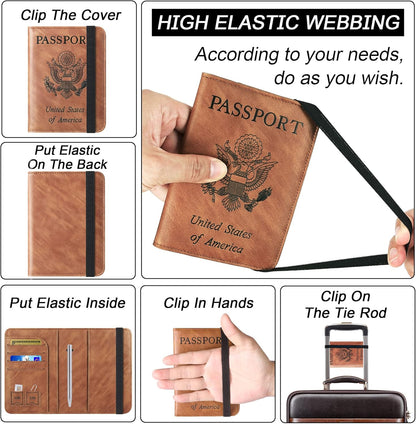 Passport Holder Cover Wallet Travel Essentials Leather Rfid Blocking Case Vacation Luggage Must Haves Travel Accessories for Men Women (116#Brown)