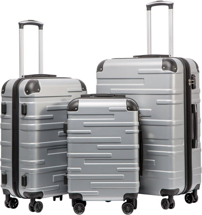 Coolife Luggage Expandable(only 28") Suitcase 3 Piece Set with TSA Lock Spinner 20in24in28in (sliver)
