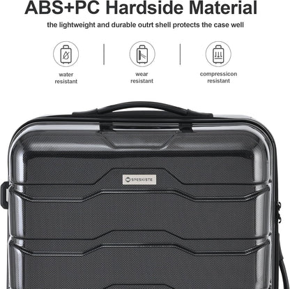 3 Piece Luggage Set, Hardshell Luggage Sets with TSA Lock, PC+ABS Lightweight Suitcase Sets with 360° Spinner Wheels BLACK (20/24/28)