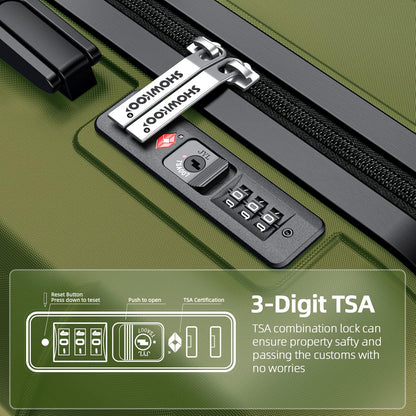 SHOWKOO Luggage Sets Expandable PC+ABS Durable Suitcase Double Wheels TSA Lock Olive Green 3pcs