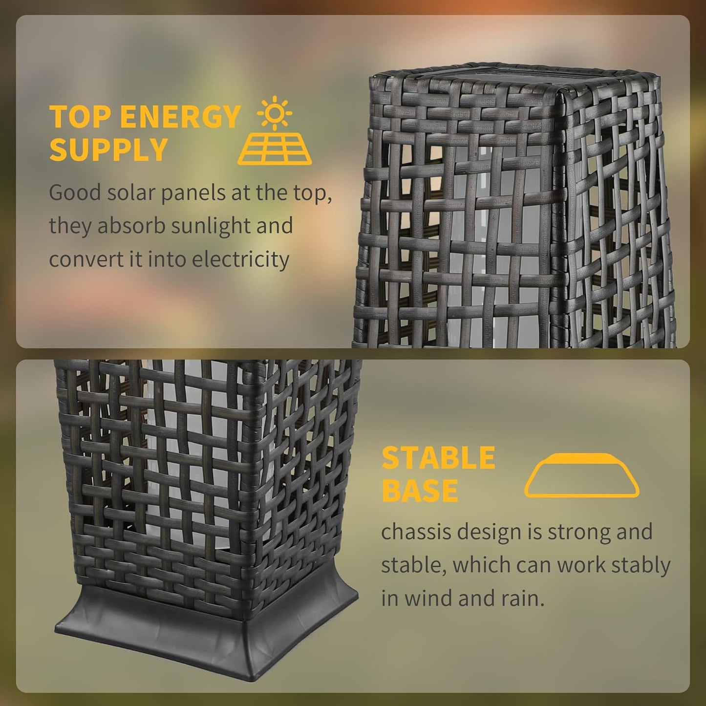 Solar Floor Lamp, Outdoor Floor Lamp, Solar Lanterns Outdoor Waterproof, Solar Powered Resin Wicker Outdoor Solar Lamp, Weather-Resistant Rattan Deck Light for Porch, Garden, Patio, Deck