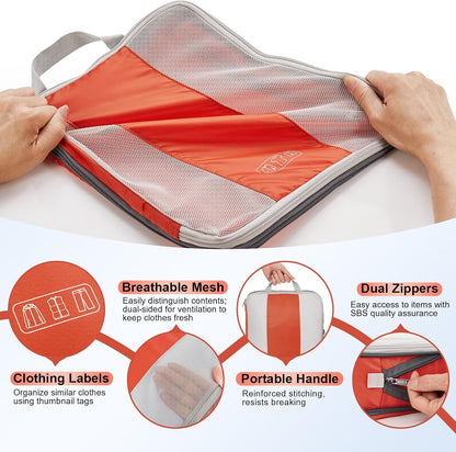 10 Set Compression Packing Cubes for Travel Essentials,Compressible Expandable Packing Cubes for Suitcase,OlarHike Luggage Organizer Bags for Travel,Handy Helper for Organizing Clothes(Orange)