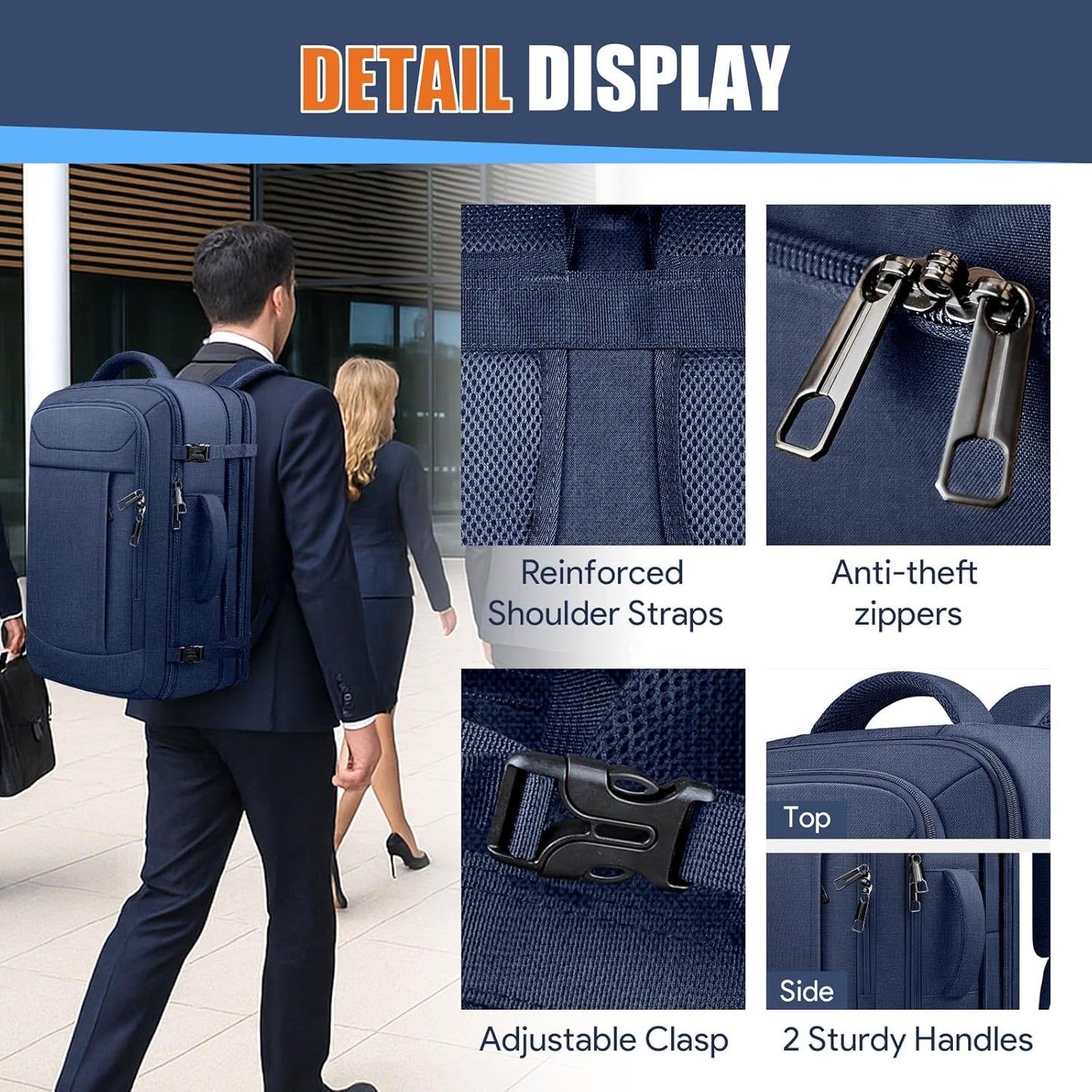 Travel Laptop Backpack, Expandable 40-50L Travel Backpack, 17.3 Inch Carry on Large Luggage TSA Flight Approved Laptop Bag, Multiple Pockets TSA Friendly Water Resistant Business Bag for Men, Blue