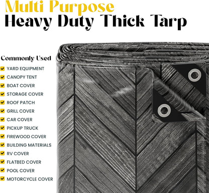 Core Tarps Extreme Heavy Duty 20 Mil Tarp Cover, Waterproof, UV Resistant, Rip and Tear Proof, Poly Tarpaulin with Reinforced Edges for Roof, Camping, Patio, Pool, Boat (Grey Wood/Black 50′ X 100′)
