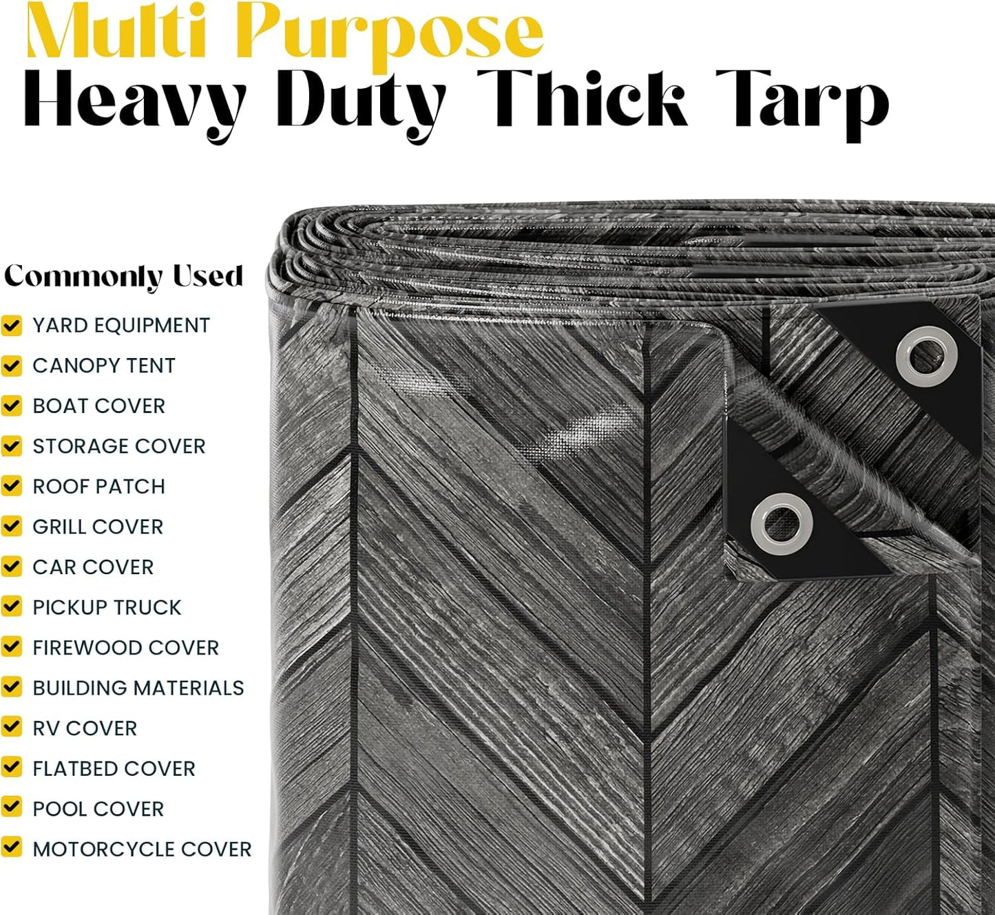 Core Tarps Extreme Heavy Duty 20 Mil Tarp Cover, Waterproof, UV Resistant, Rip and Tear Proof, Poly Tarpaulin with Reinforced Edges for Roof, Camping, Patio, Pool, Boat (Grey Wood/Black 16′ X 20′)