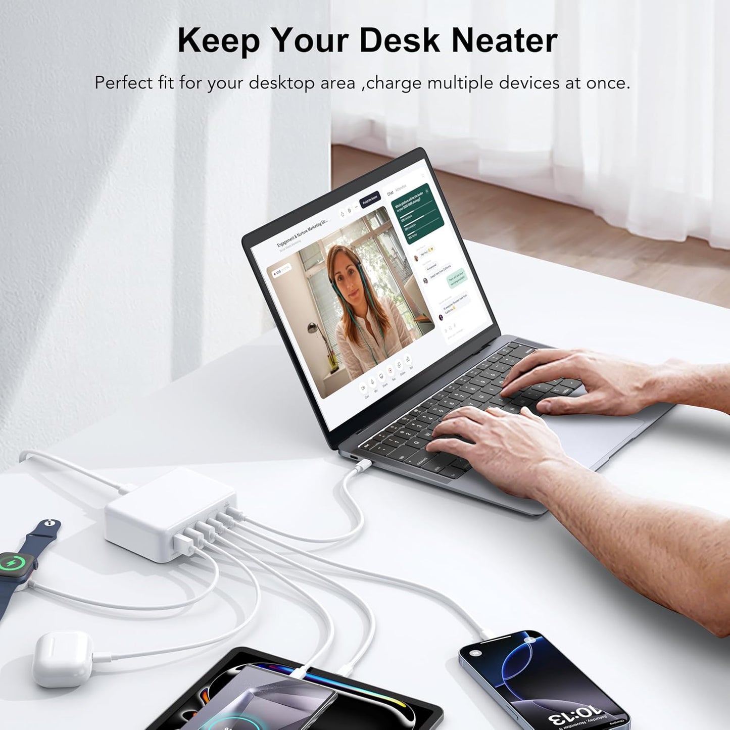 USB C Fast Charger Block, 150W 6 Port Desktop PD GaN Fast Charger Charging Station Block 65W USB C Laptop Power Adapter for MacBook Pro/Air iPad iPhone 16 15 14 13 12 Pro Max Galaxy S23 Note 20 Pixel