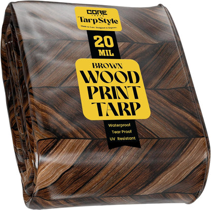 Core Tarps Extreme Heavy Duty 20 Mil Tarp Cover, Waterproof, UV Resistant, Rip and Tear Proof, Poly Tarpaulin with Reinforced Edges for Roof, Camping, Patio, Pool, Boat (Brown Wood/Black 24′ X 36′)