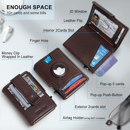 Airtag Wallet for Men,with Money Clip 10 Cards Metal Case Smart Slim Pop Up Credit Card Holder Flip with Magnetic Closure RFID Blocking wallet with Gift Box