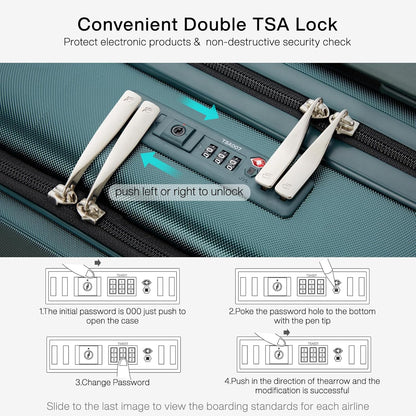 Hanke Grace Carry On Luggage with Wheels Airline Approved Hard Shell Suitcases with Front Pocket，Top Opening Luggage with TSA Lock for Short Business Travel，Blackish Green.