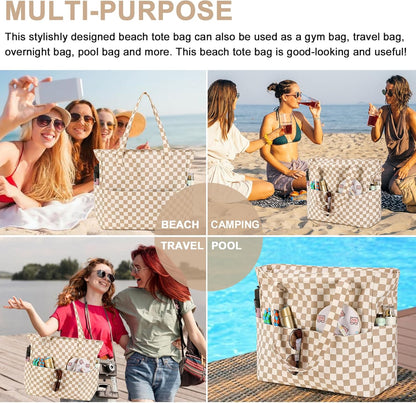 Waterproof Beach Tote Pool Bags for Women Ladies Extra Large Gym Tote Carry On Bag With Wet Compartment for Weekender Travel