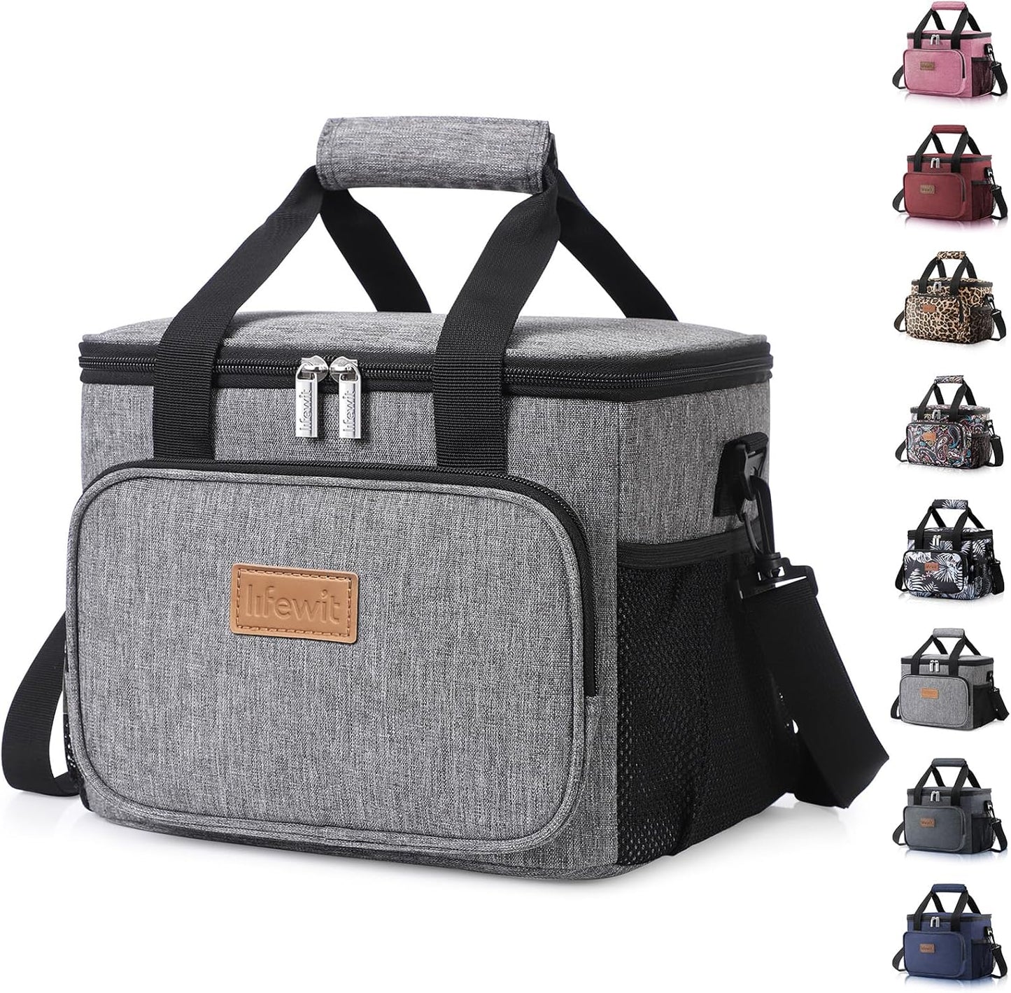 Lifewit Medium Lunch Bag Insulated Lunch Box Soft Cooler Cooling Tote for Adult Men Women, Gray 12-Can (9L)