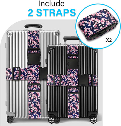 Luggage Straps for Suitcases TSA Approved, Luggage Identifiers for Suitcase, Adjustable Suitcase Strap for Baggage Security with Cute Patten, Travel Necessary Accessories (Anime Sakura)