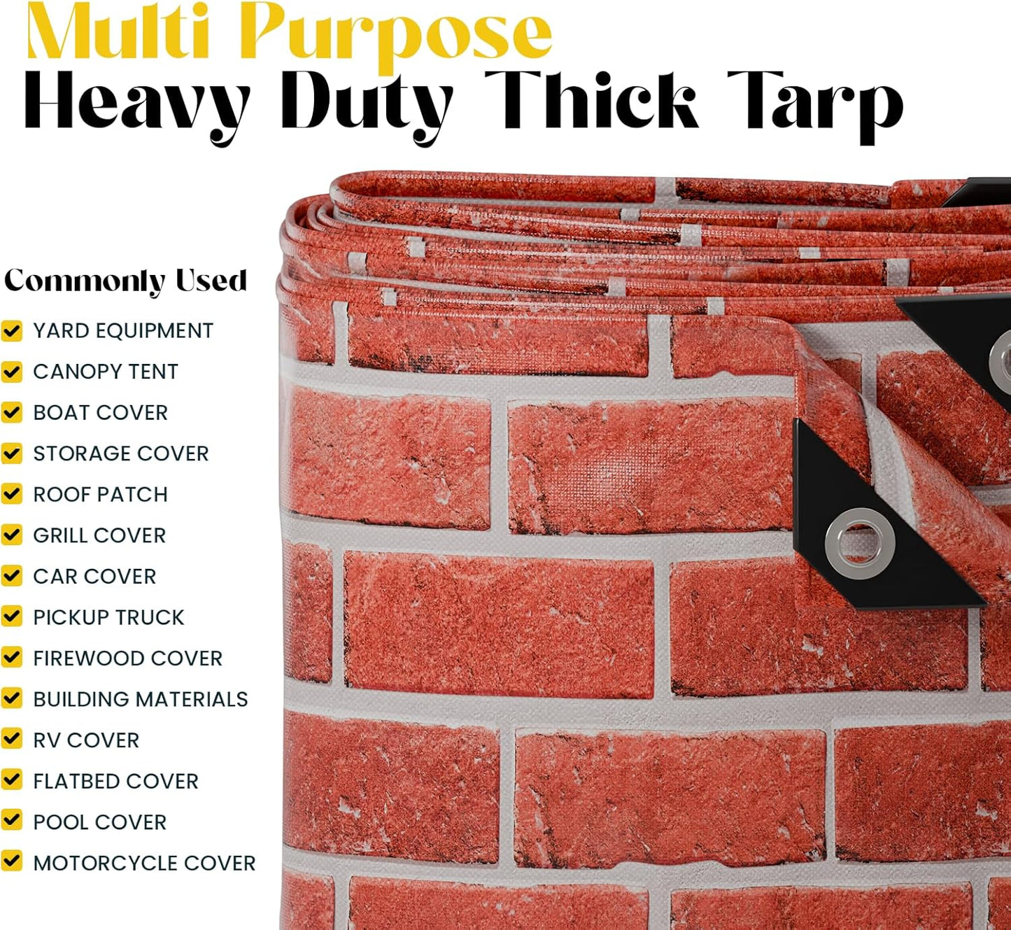Core Tarps Extreme Heavy Duty 20 Mil Tarp Cover, Waterproof, UV Resistant, Rip and Tear Proof, Poly Tarpaulin with Reinforced Edges for Roof, Camping, Patio, Pool, Boat (Bricks/Black 30′ X 70′)