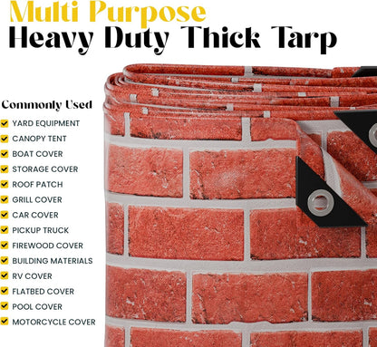 Core Tarps Extreme Heavy Duty 20 Mil Tarp Cover, Waterproof, UV Resistant, Rip and Tear Proof, Poly Tarpaulin with Reinforced Edges for Roof, Camping, Patio, Pool, Boat (Bricks/Black 10′ X 10′)