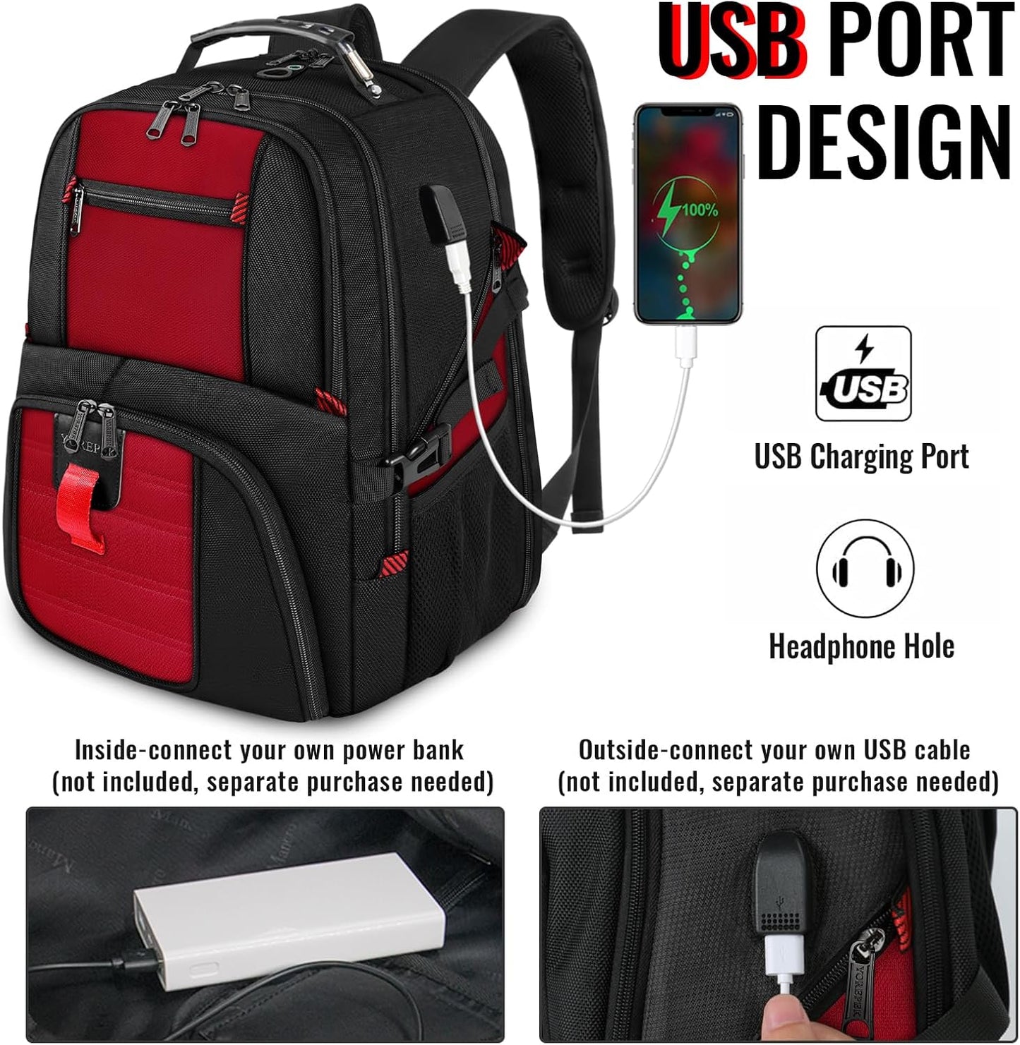 YOREPEK 18.4 Laptop Backpack,Large Backpacks Fit Most 18 Inch Laptop with USB Charger Port,TSA Friendly Flight Approved Weekend Carry on Backpack with Luggage Strap for Men and Women, Red