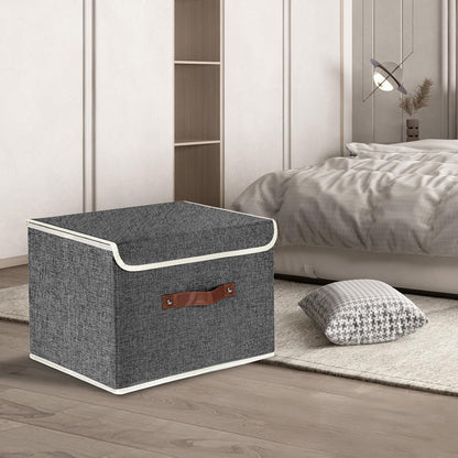 TYEERS Collapsible Storage Boxes, Washable Fabric Storage Bins with Lids, 14.9x9.8x9.8 inches, 2 Pack, Black