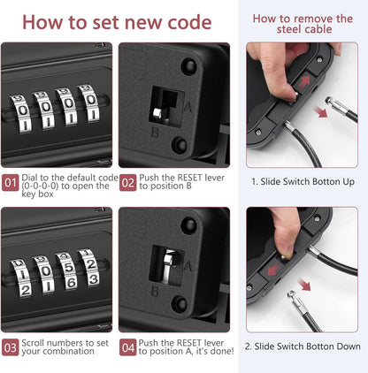 LOFICOPER Portable Lock Box, Beach Security Box for Travel, Anti-Theft 4-Digit Combination Lock Box, Cash Box with Removable Wire Rope for Dorm, Gym, Travel, Hotel, Office