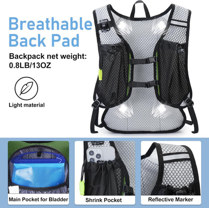Lightweight Hydration Backpack, Running Backpack with 2L Water Bladder, Hydro Water Daypack for Cycling Hiking Rave for Men Women