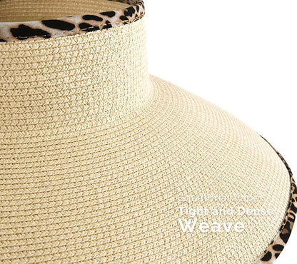 Camptrace Sun Visors for Women Wide Brim Beach Hat Foldable Straw Visor Hat Ponytail Summer Packable UPF 50+