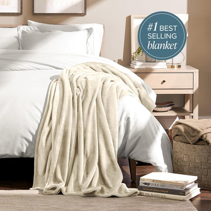Bare Home Fleece Blanket - Throw/Travel - Ultra-Soft Lightweight for Bed, Sofa, and Couch - Luxury Microplush - Cozy Warm Blanket (Throw/Travel, Oyster)