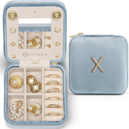 Vlando Travel Jewelry Case for Women Girls, X Initial Jewelry Box, Small Jewelry Box for Women, Travel Jewelry Case, Gifts for Girls - Letter X, Navy Blue
