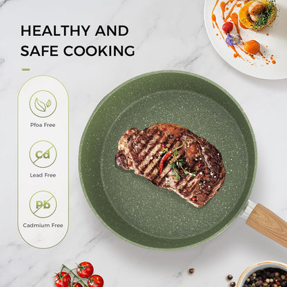 MAISON ARTS 17 Piece Pots and Pans Set Non Stick, Kitchen Cookware Sets with Nonstick Granite Stone Coating, Suitable for Induction Cooktops, Green
