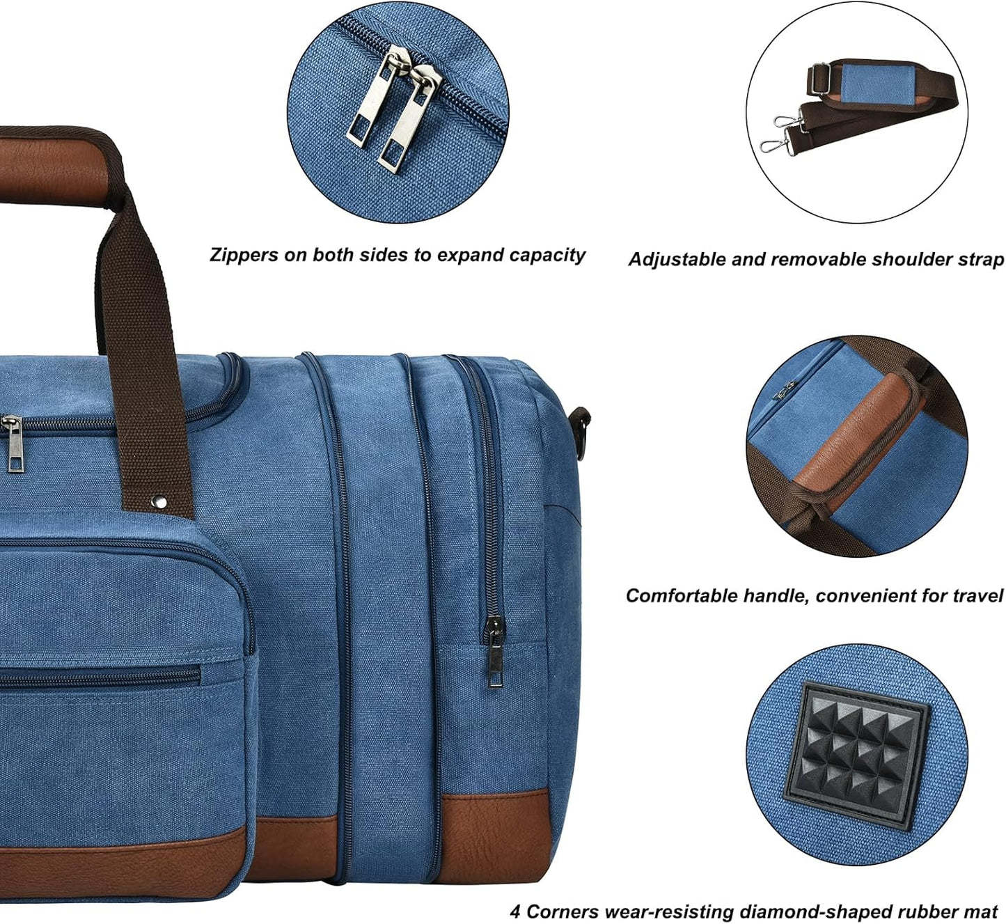 Litvyak Duffle Bag for Travel, 50L Canvas Travel Duffel Bags Overnight Weekend Gym Carry On Luggage Bag for Men & Women(Blue)