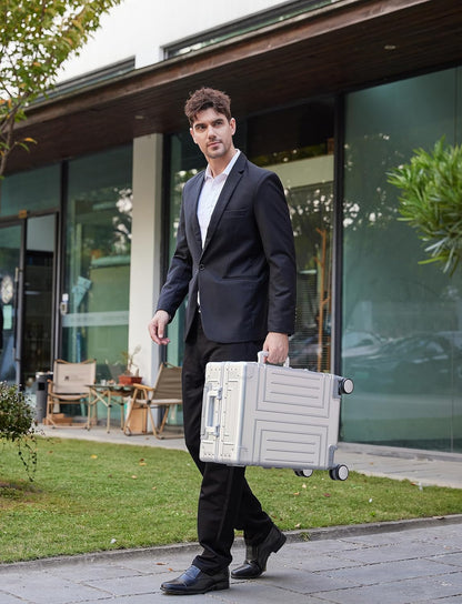 All Aluminum 20'' Luggage with Removable Spinner Wheels,Provide Spare Wheels.Carry on Luggage 22 x 14 x 9 Airline Approved Lightweight Metal Hard Shell Zipperless Suitcase